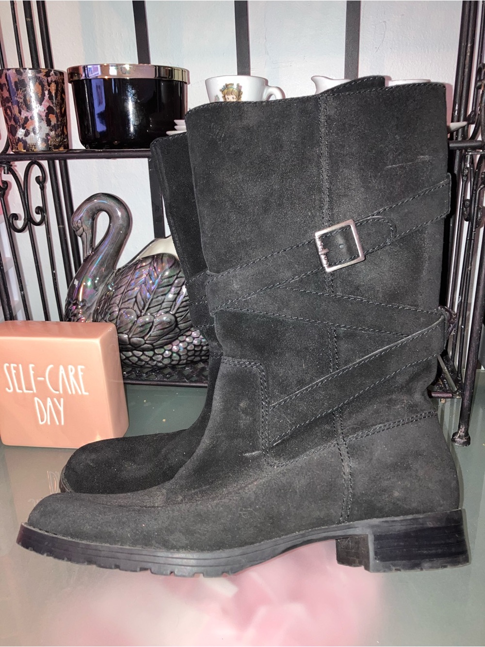 Lauren Ralph Lauren Shelby Black Suede Leather Zip-Up Boot